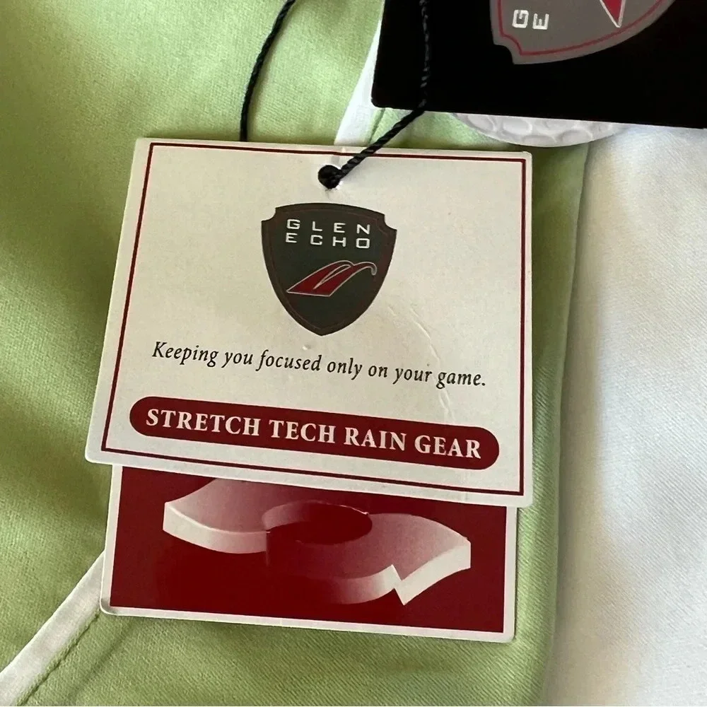 NWT Glen Echo Stretch Tech Rain Gear Waterproof Golf Jacket Lime White Size S